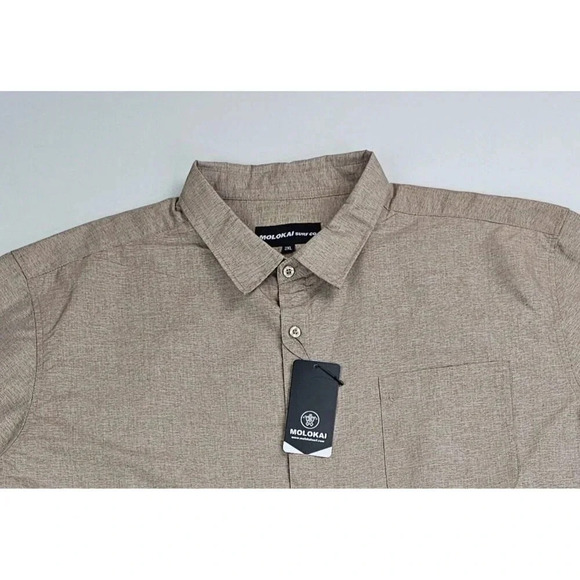 Molokai Size 2XL Men's Oatmeal Tan Short Sleeve Hem Logo Pocket Shirt NWT - Picture 11 of 11